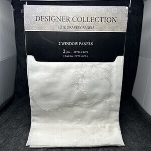 Designer Collection Elite Drapery 2 Window Panels 38 x 84 White Sheer Floral NEW